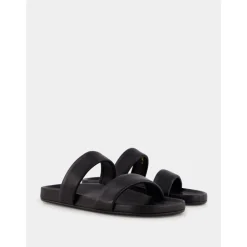 Black Leather Slide Sandals