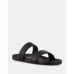 Black Leather Slide Sandals