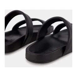 Black Leather Slide Sandals