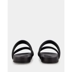 Black Leather Slide Sandals