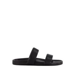Black Leather Slide Sandals