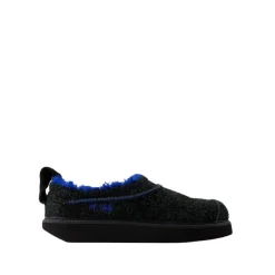 Black Leather Slip-On Slides