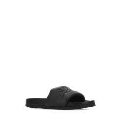 Black leather slippers