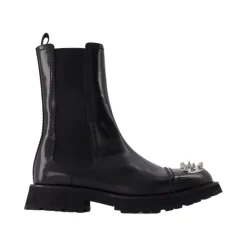 Black Leather Studded Ankle Boots