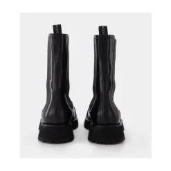 Black Leather Studded Ankle Boots