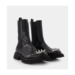 Black Leather Studded Ankle Boots