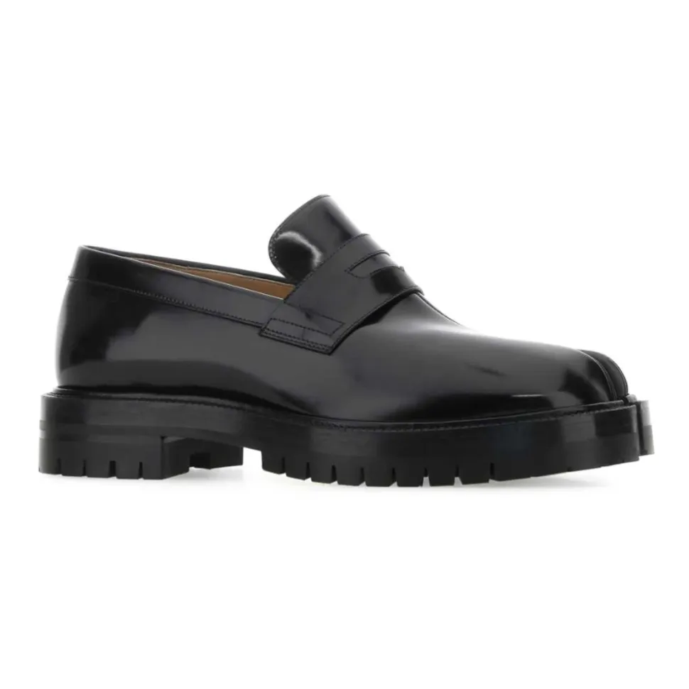 Black Leather Tabi Loafers
