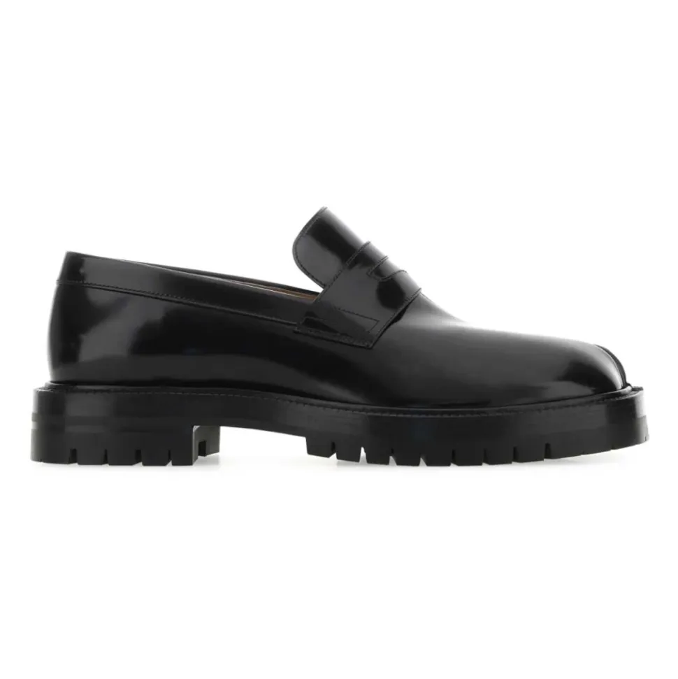 Black Leather Tabi Loafers