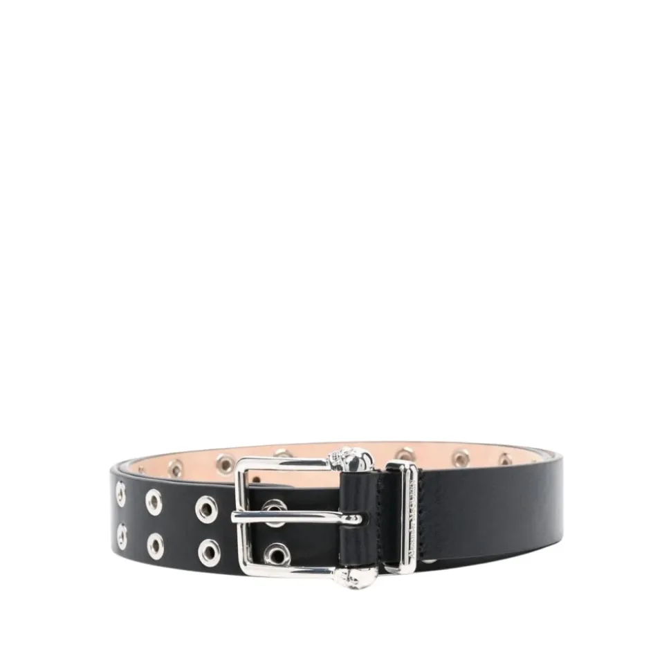 Black Leather Twin Skull Belt