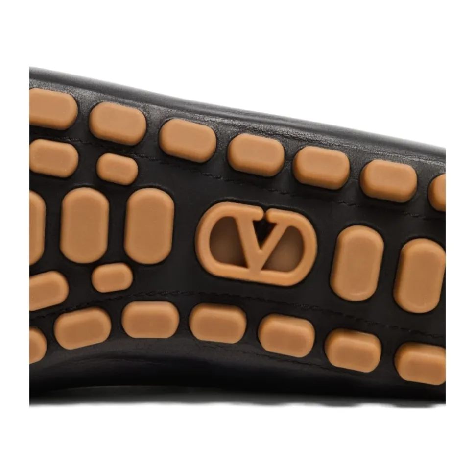 Black Leather VLogo Slip-On Shoes