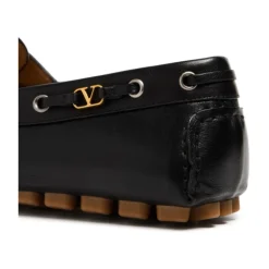 Black Leather VLogo Slip-On Shoes