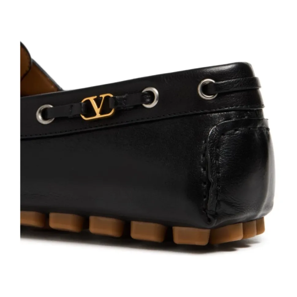 Black Leather VLogo Slip-On Shoes
