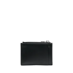 Black Leather Wallet with Logo Print Card Holder