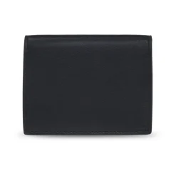 Black Leather Wallet with Medusa Appliqué