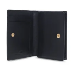 Black Leather Wallet with Medusa Appliqué