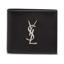 Black Leather Wallet with Metallic Logo