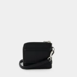 Black Leather Zip Around Billfold Wallet - House Strap Detail