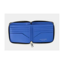 Black Leather Zip Around Billfold Wallet - House Strap Detail