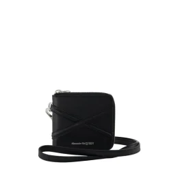 Black Leather Zip Around Billfold Wallet - House Strap Detail