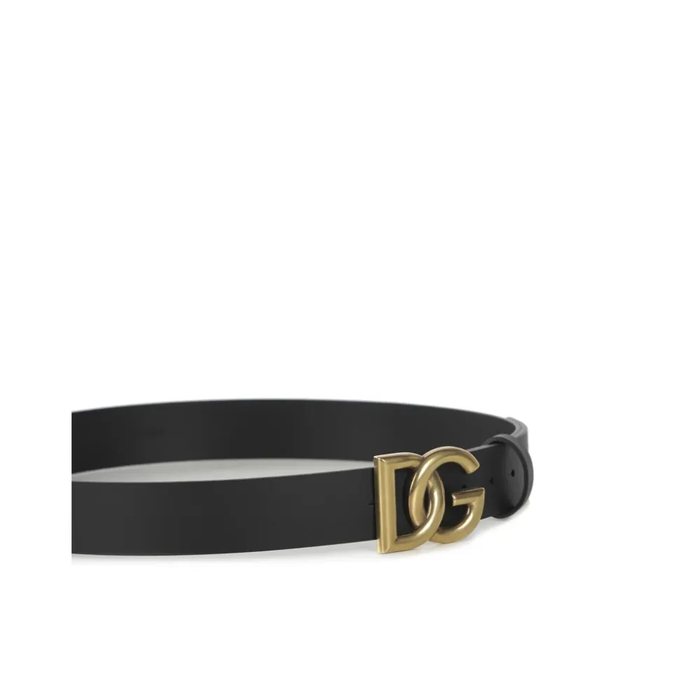 Black Logo Buckle Leather Belt