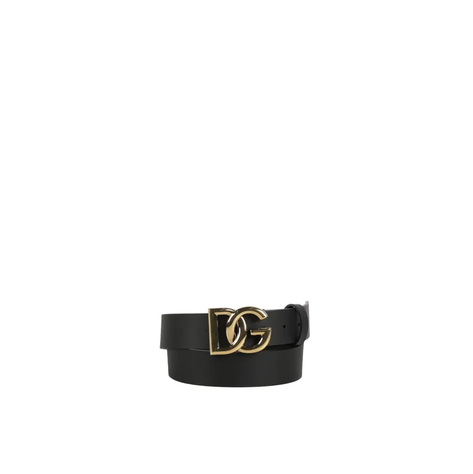 Black Logo Buckle Leather Belt