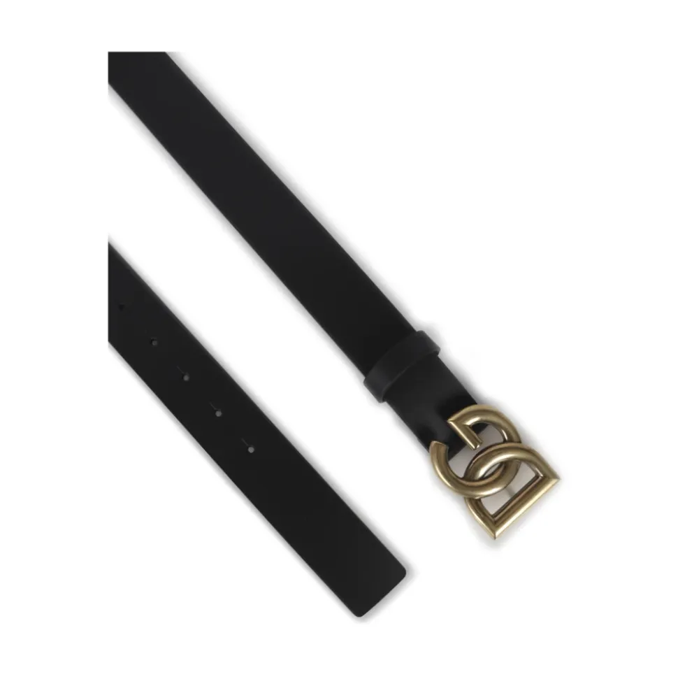 Black Logo Buckle Leather Belt
