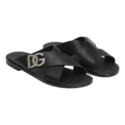 Black Logoed Calfskin Sandals