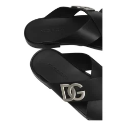 Black Logoed Calfskin Sandals