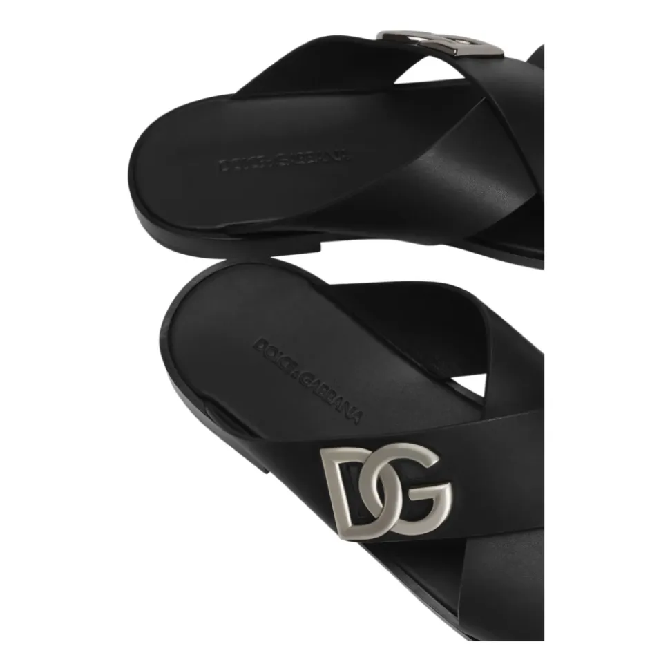 Black Logoed Calfskin Sandals
