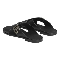 Black Logoed Calfskin Sandals