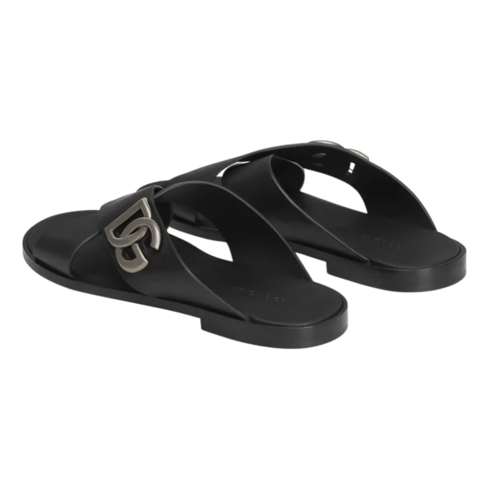 Black Logoed Calfskin Sandals