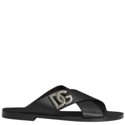 Black Logoed Calfskin Sandals