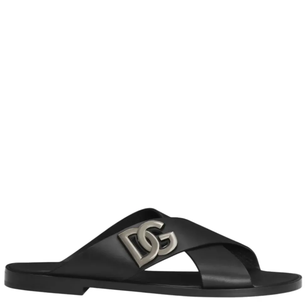 Black Logoed Calfskin Sandals