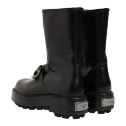 Black Logo Plaque Biker Boots