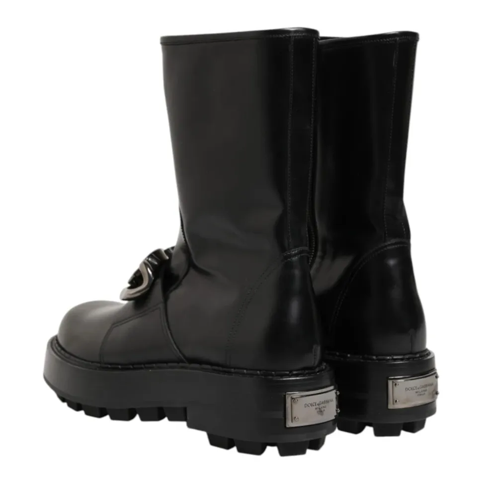 Black Logo Plaque Biker Boots