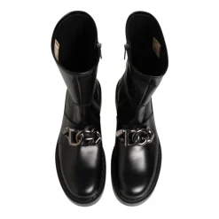 Black Logo Plaque Biker Boots