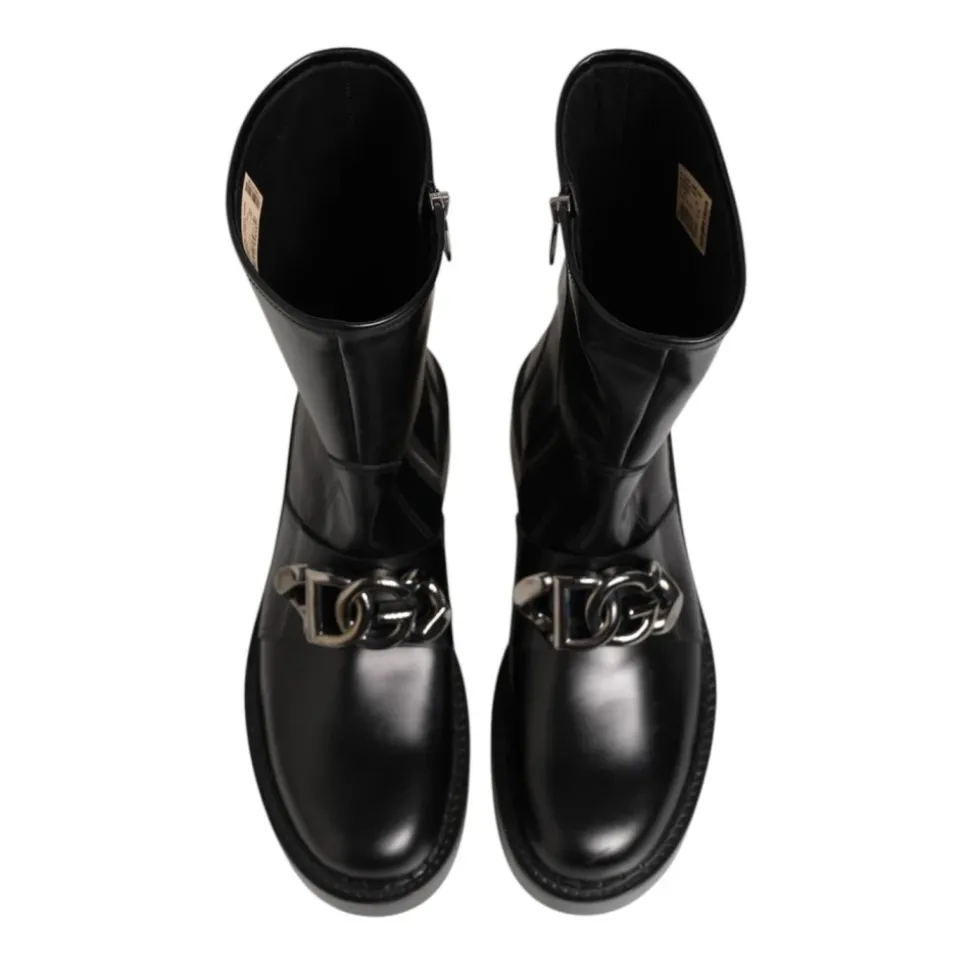 Black Logo Plaque Biker Boots