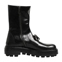 Black Logo Plaque Biker Boots