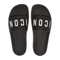 Black Logo Print Sandals