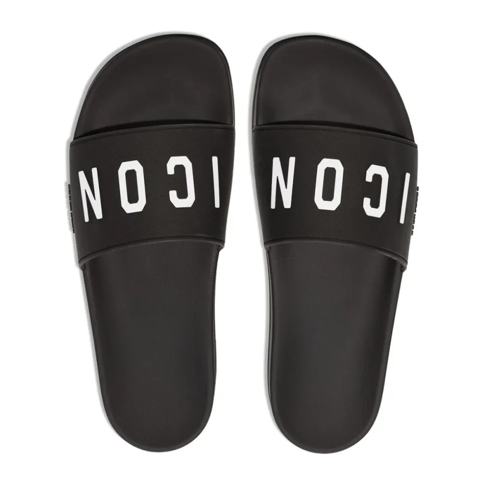 Black Logo Print Sandals