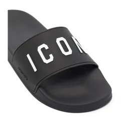 Black Logo Print Sandals
