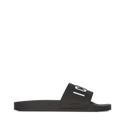 Black Logo Print Sandals