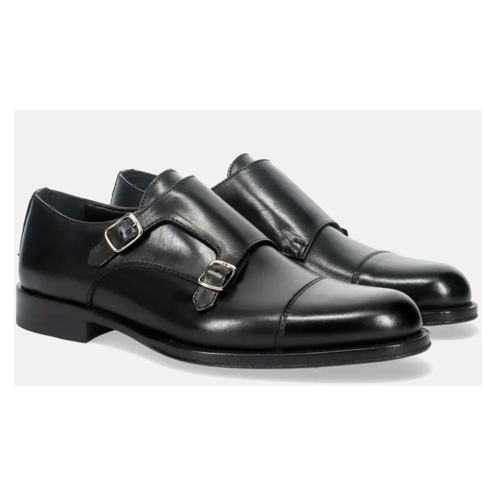 Black Monk Strap Leather Shoes