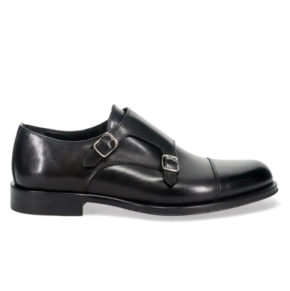 Black Monk Strap Leather Shoes