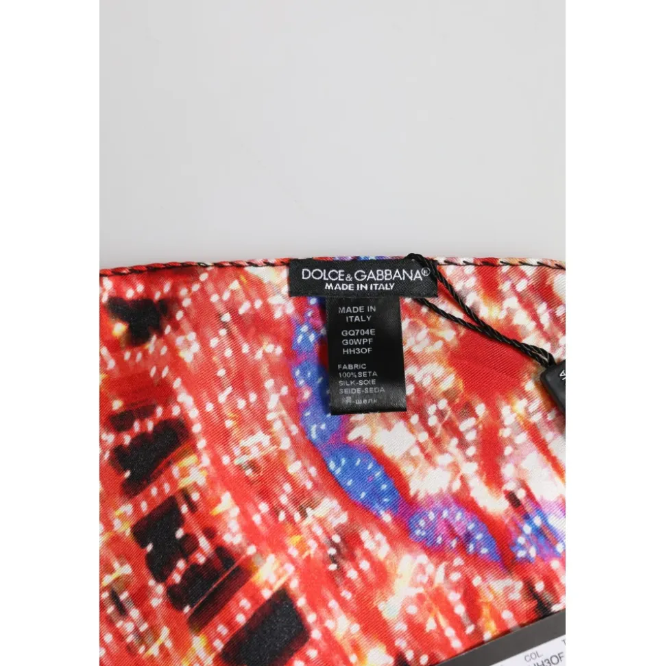Black Multicolor Print Square Foulard Scarf