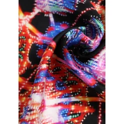 Black Multicolor Print Square Foulard Scarf