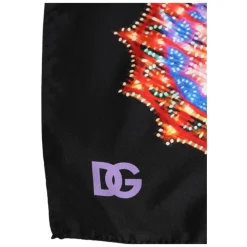 Black Multicolor Print Square Foulard Scarf