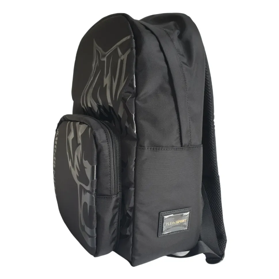 Black Nylon Backpack with Gold Emblem