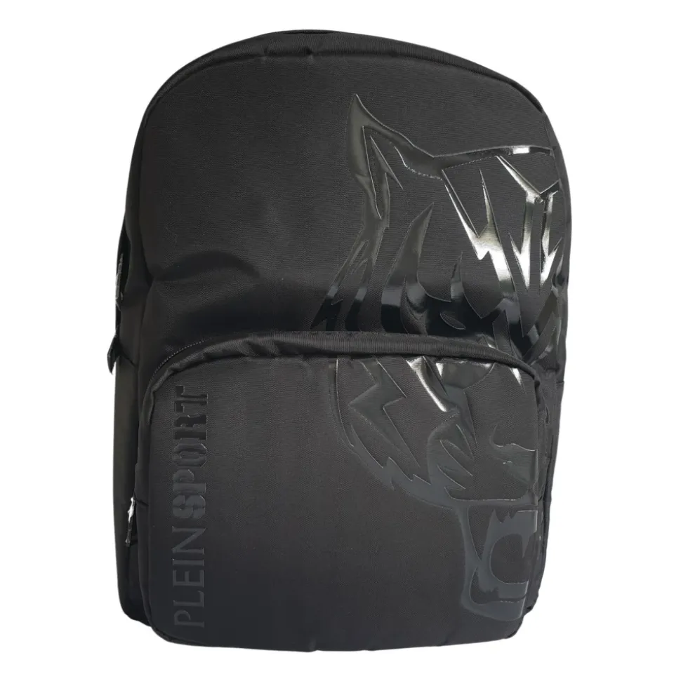 Black Nylon Backpack with Gold Emblem