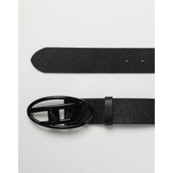 Black Oval Buckle Leather Belt